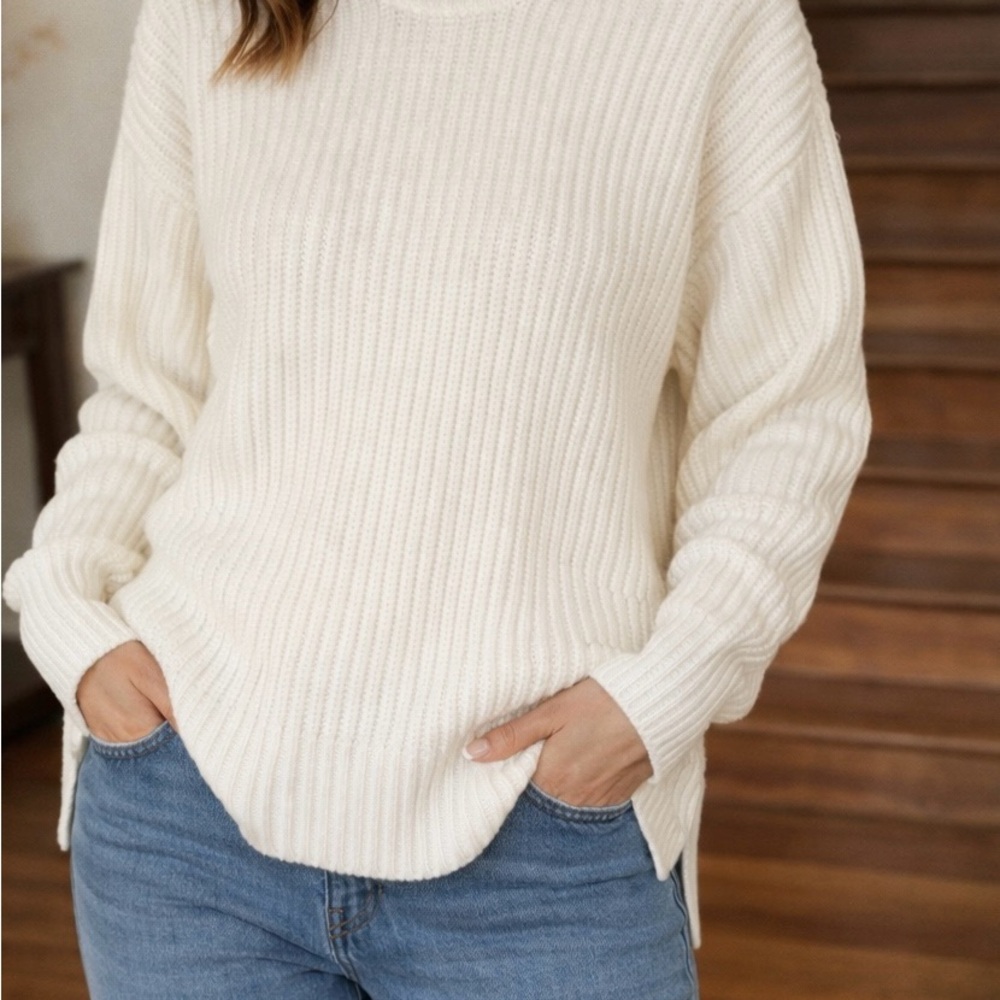 SO Women's Cream Ribbed Sweater
